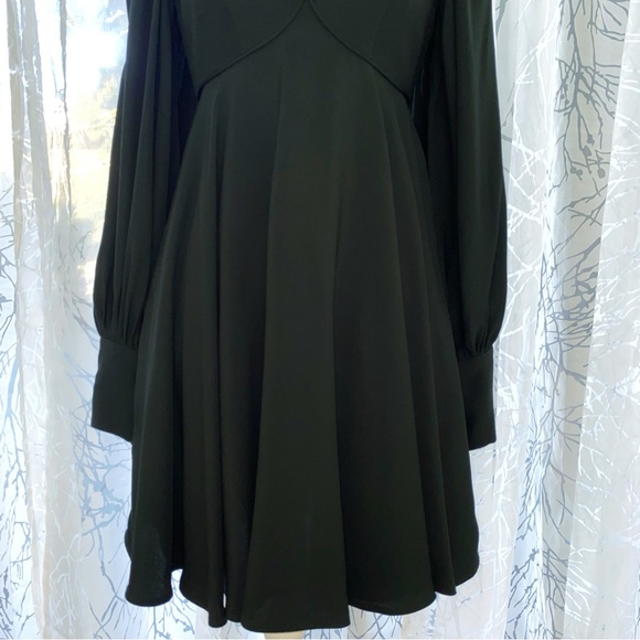 ZIMMERMANN GREEN BLACK KEYHOLE CUT OUT NECK BALOON LONG SLEEVE MINI DRESS - Picture 5 of 14